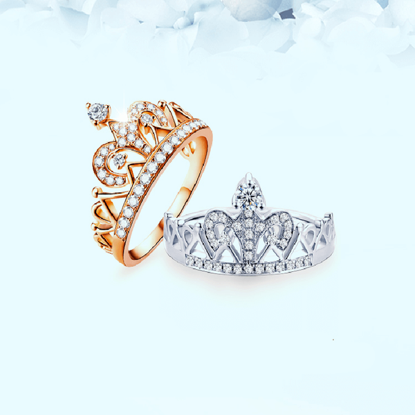 

imperial crown ring austria crystal lady vintage s925 silver finger ring anniversary fashion bride jewelry, Golden;silver