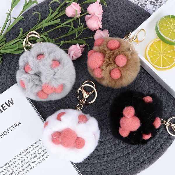 

fluffy fur pompom cat key chain car keyring female bag charm pendant decoration, Silver