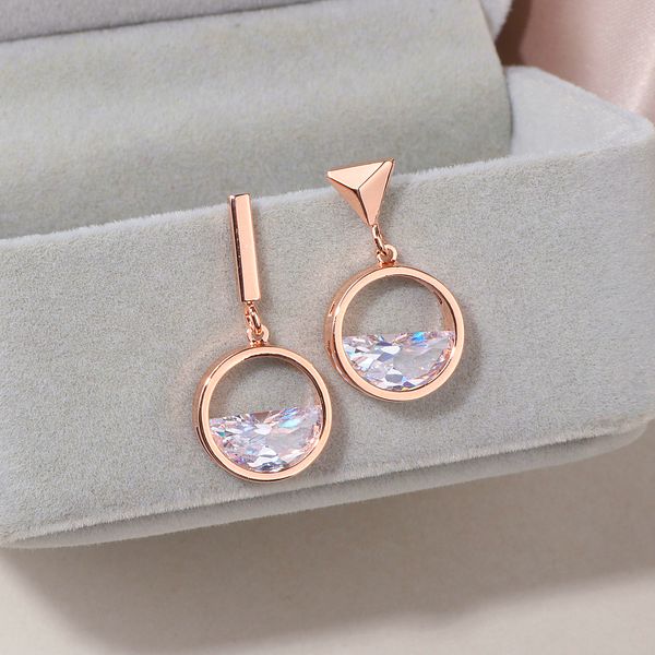 

new design asymmetric earrings for women geometric shape rose gold color crystal drop earrings female jewelry gift wx109, Silver