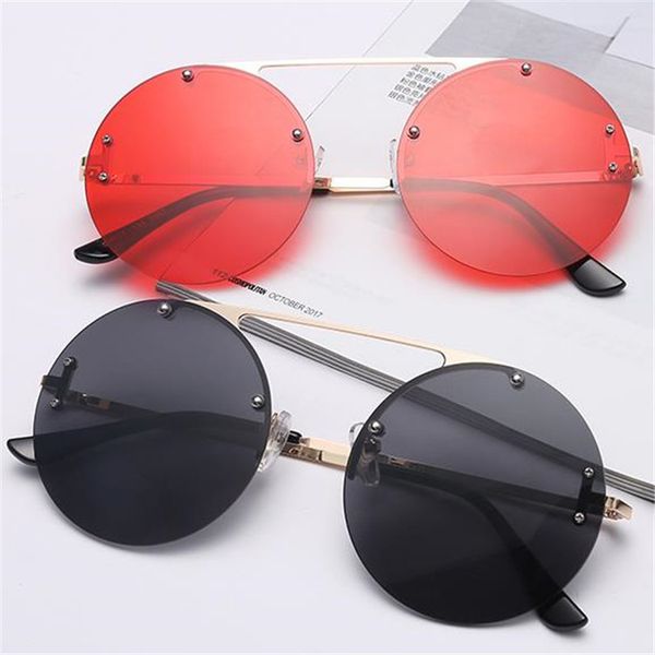 

мода женщины мужчины индивидуальность солнцезащитные очки без оправы круглые линзы солнцезащитные очки очки анти-уф очки очки adumbral sun g, White;black