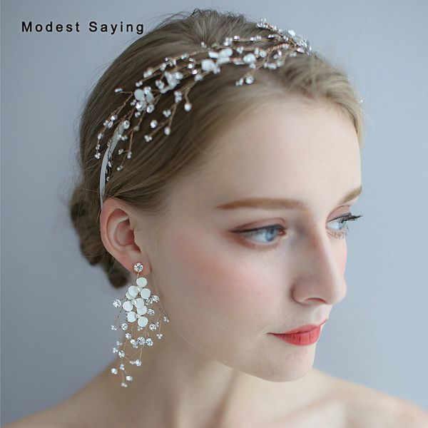

hair accessories crystal branch wedding headband 2021 beaded bridal headwear with ribbons wreath ornaments headpiece