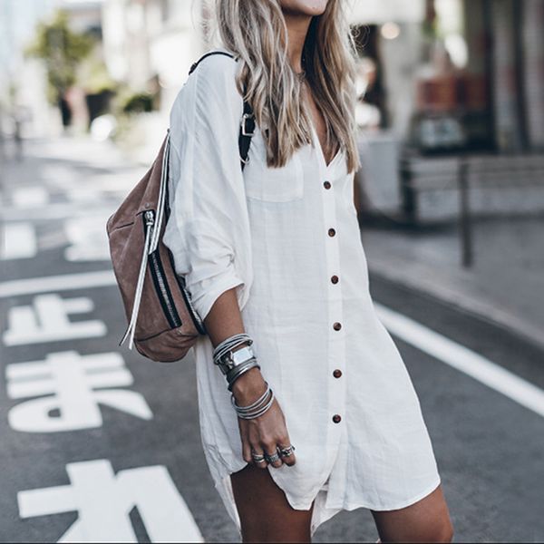 

cotton women beach white long blouse 2020 spring women long sleeve shirts blouse loose office