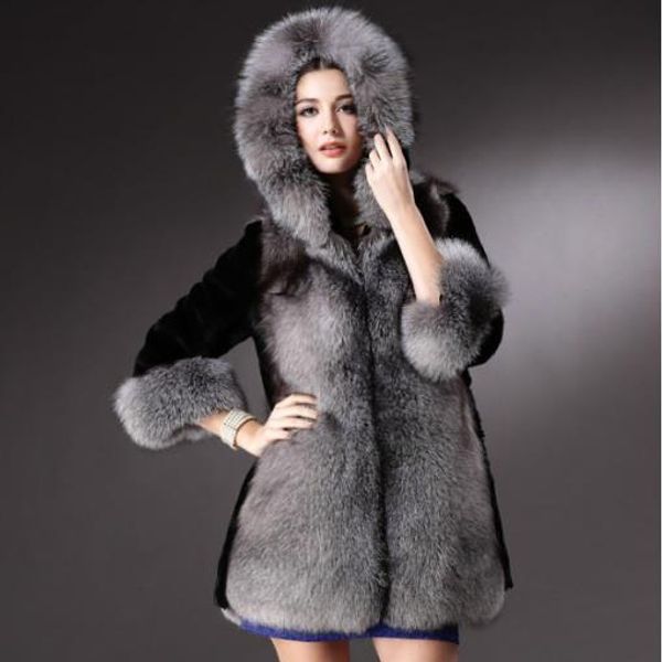 

furry 2019 winter women's faux fur coat artificial fur overcoat furry jacket femme plus size fake outwear z178, Black
