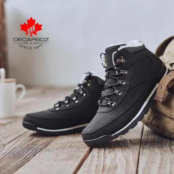 

man black ankle plush winter warm boots men outdoor lace-up men's boots snow men 2019 fashion brand fur botas