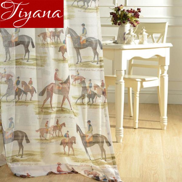 

curtains for kids boy room knight horse window bedroom linen curtains kitchen printed voile sheer fabrics cortinas x081# 30