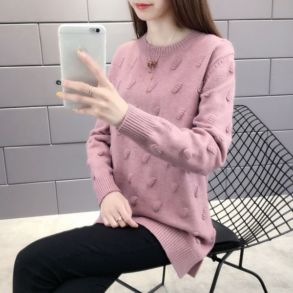 

taotrees autumn and winter female office lady solid color o-neck long sleeve knit pullovers sweater, White;black