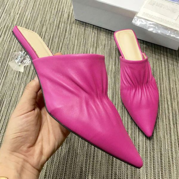 

2019 new baotou sandals womens shoes wear pointed half drag high heels sandals summer slippers with original box qf, Black