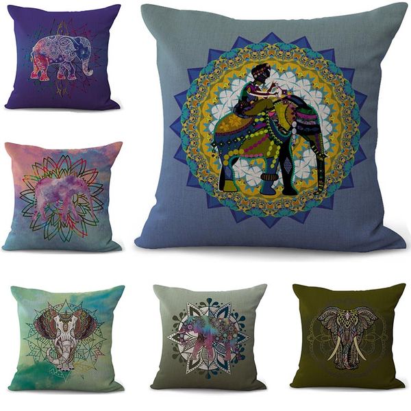 

colorful mandala elephant pillow case cushion cover linen cotton throw square pillowcase cover drop ship 300822