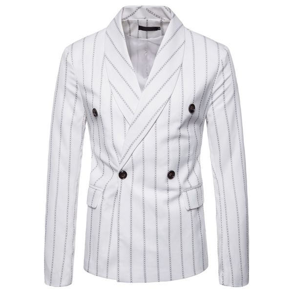

blazer men 2020 spring and autumn fashion casual men gentlemen wind stripe green fruit collar boutique mens blazer, White;black