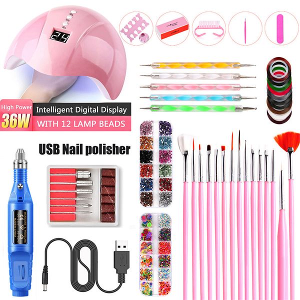 

nail set uv led lamp dryer manicure tools set electric nail drill manicure sets nail art kits j2140