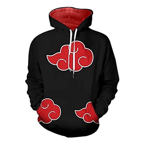 

naruto mens hoodies cloud printed mens o-neck loose cosplay itachi uchih hoodies women fashion clothes, Black