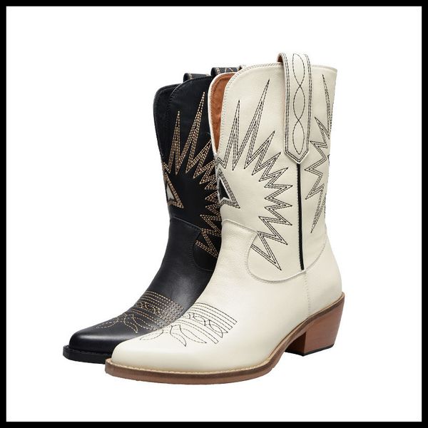 

women boots genuine leather lady shoes vintage women shoes 2019 new slip on design square high heel winter woman, Black