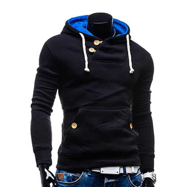 

2015 men's slim pullover hoodies double pocket long sleeve casual cotton hoodies men size m-xxl, Black