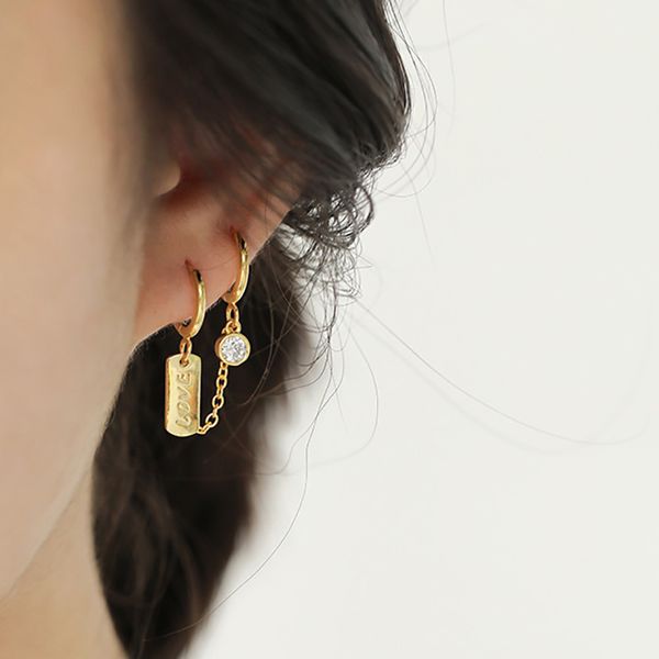 

hoop earrings for women sterling silver delicate cubic zirconia cute love pendant dangle earrings chain piercing charm jewelry, Golden;silver