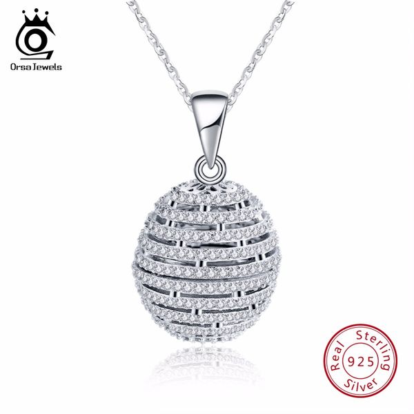

orsa jewels trendy round 925 sterling silver necklace & pendant cz necklaces with 45cm chain sn74