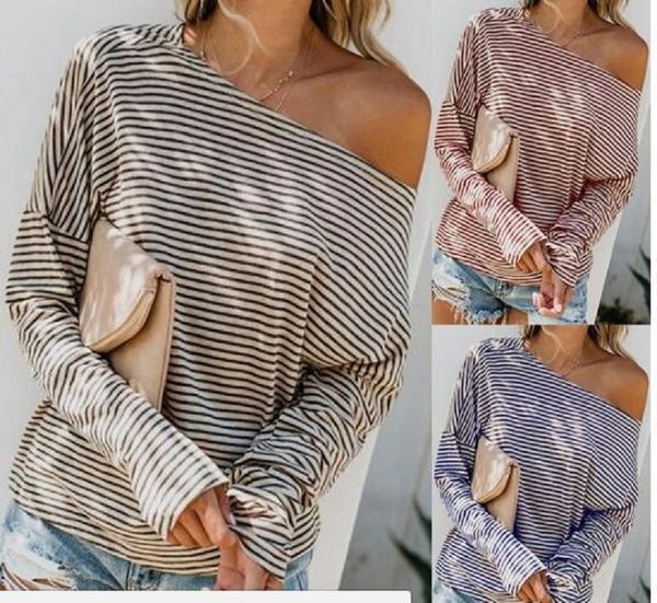 

summer striped two-shoulder loose female summer striped two-shoulder t-shirt loose t-shirt female, White