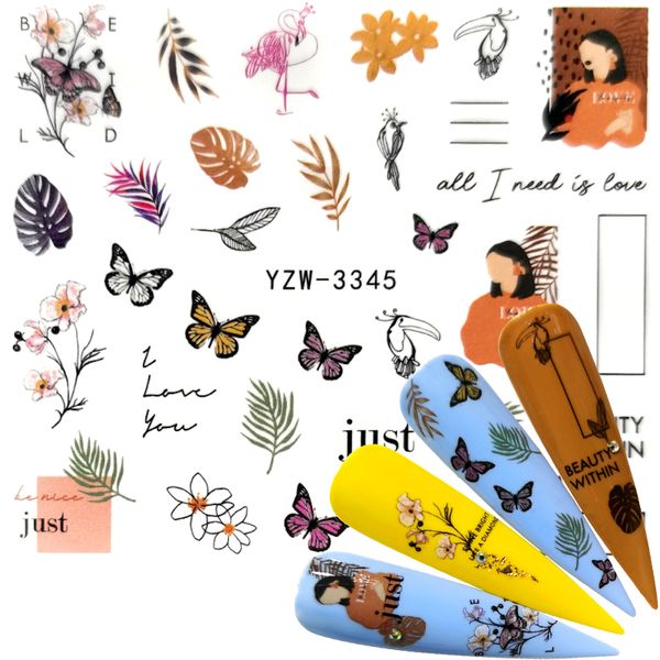 

2020 new arrival nail sticker leaves flower water transfer decal lace dream catcher design nail art slider polish decoration, Black