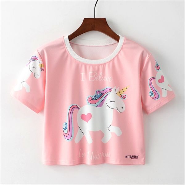 

summer clothes hair white color hair unicorn short short sleeved t-shirt loose women's wear