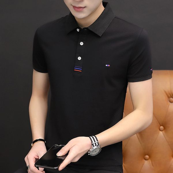 

m-3xl casual men's short-sleeved t-shirt summer new lapel korean men's polo shirt half-sleeved top, White;black