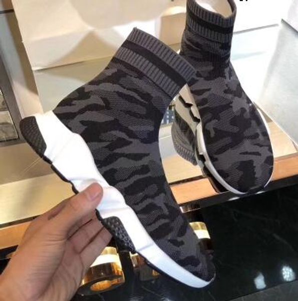 

fashion 2019 winter oreo mid-long stretch sneaker men women outsoor casual shoes warm socks shoes camouflage boots 35~45, Black