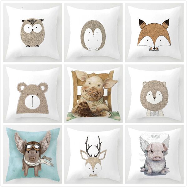 

cute cartoon pillow case pet animal cushion cover rabbit giraffe lion porcupine bear fox pillow cover for children room decora