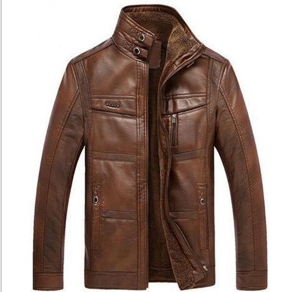 

thick slim fit cool warm jacket coats men father jacket winter pu leather, Black;brown