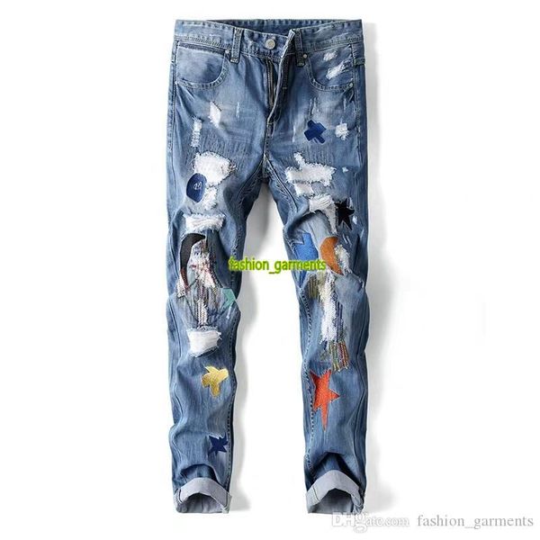 

2019 mens cool and fashion street trend embroidery patch straight jeans men's slim retro trousers mens stylist jeans, Blue