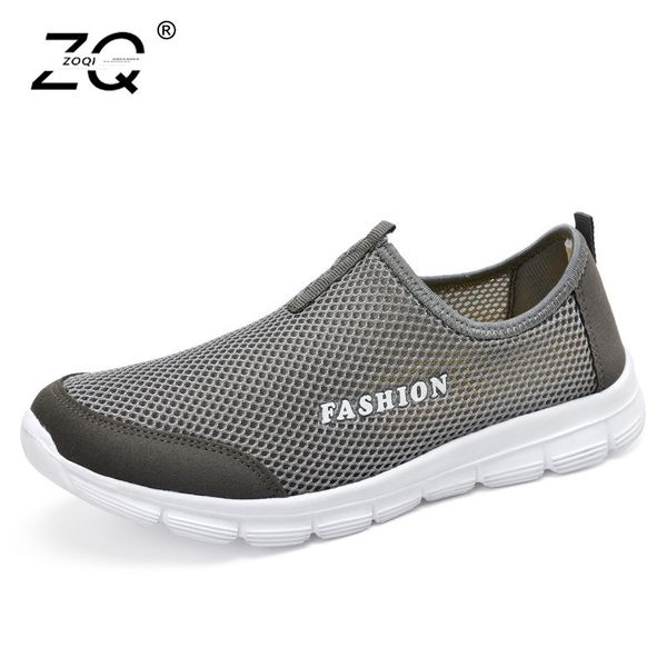 

zoqi casual light sneakers men breathable mesh flat shoes men fashion mocassim masculino slip on loafers casual shoes, Black