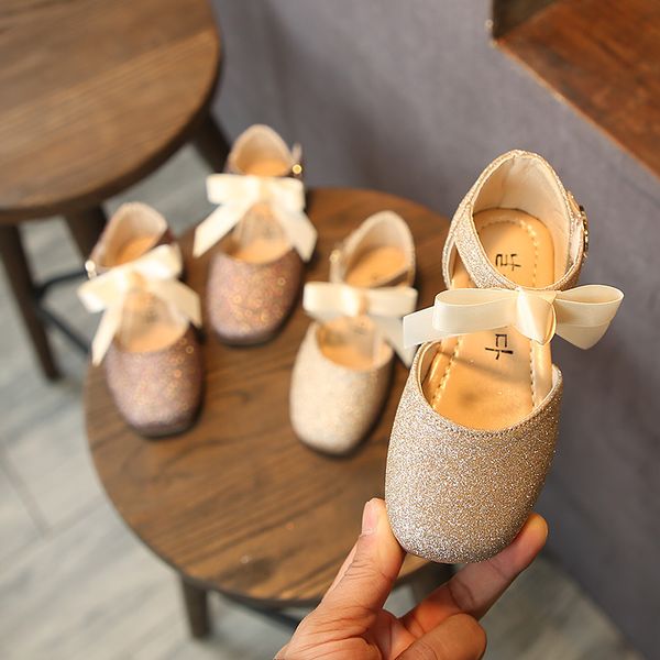 

2019 children bow tie princess shoes girl flat shoes fashion single soft soles casual, Black;red