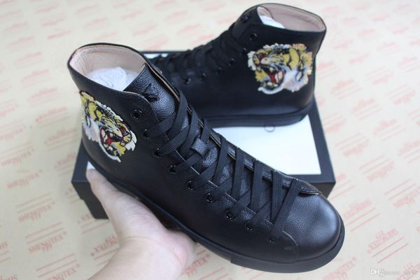 

designer high-casual shoes textured leather with angry cat tiger dragon appliquÃ© snake sneaker for men women size 35-46, Black