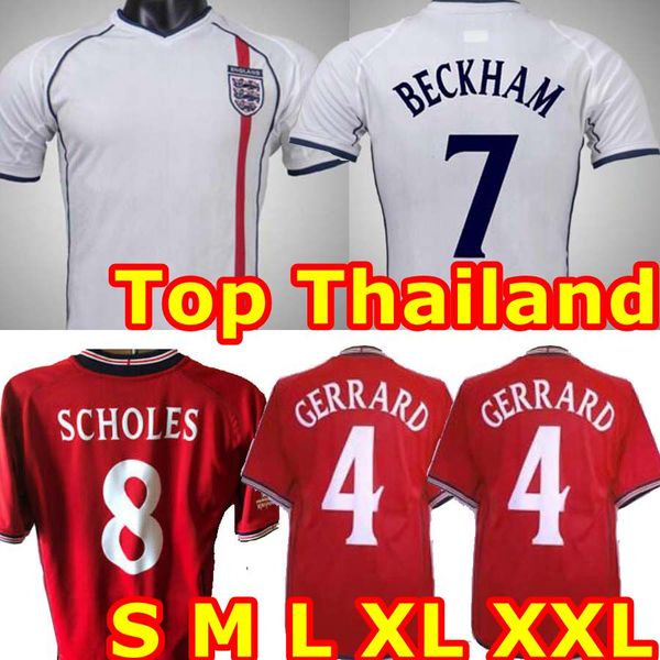 

retro world cup 2002 england soccer jersey beckham 7 heskey 11 home away football shirt gerrard lampard scholes owen red, Black;yellow