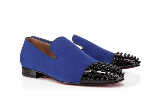 

gentleman party wedding dress oxfords flat mens business slip on red bottom man loafer spikes suede mens flat loafers shoes blue black