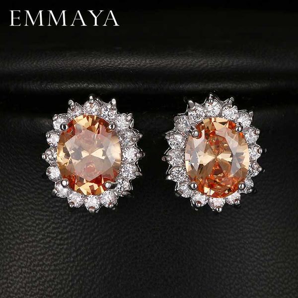 

emmaya fashion oval zircon stud earrings for women present gift blue crystal bijoux for girls 5 colors options, Golden;silver