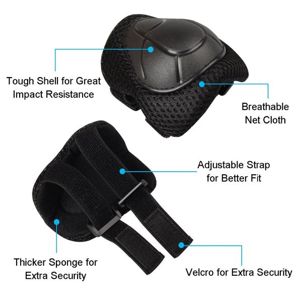 

mqupin new 6 in 1 set wrist elbow knee pads child roller skates skateboarding skiing protection set extreme sports safe, Silver