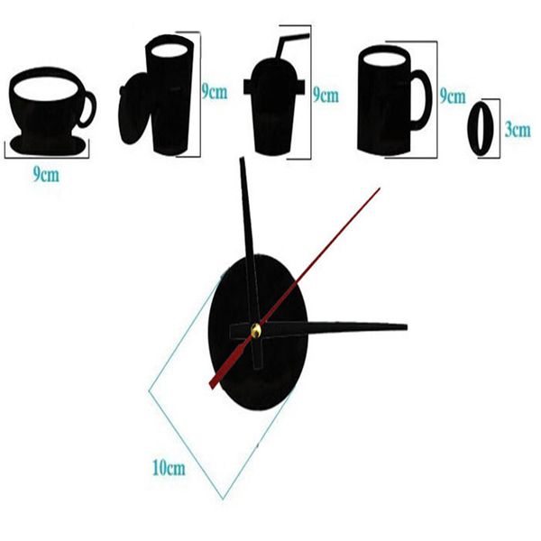 

home 3d mirror wall clock self adhesive analog kitchen diy coffee cups decor waterproof modern mute acrylic art wall clocks