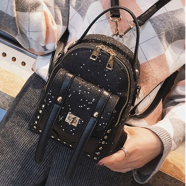 

2020 ladies fashion backpack small fragrance messenger bag sequin student bag large capacity travel hong kong style wild