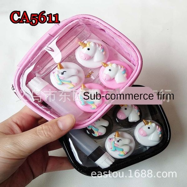 

ca5611 cute unicorn decoration 2-pack case glasses case beauty pupil color film invisible glasses box with pu zipper storage bag, Blue