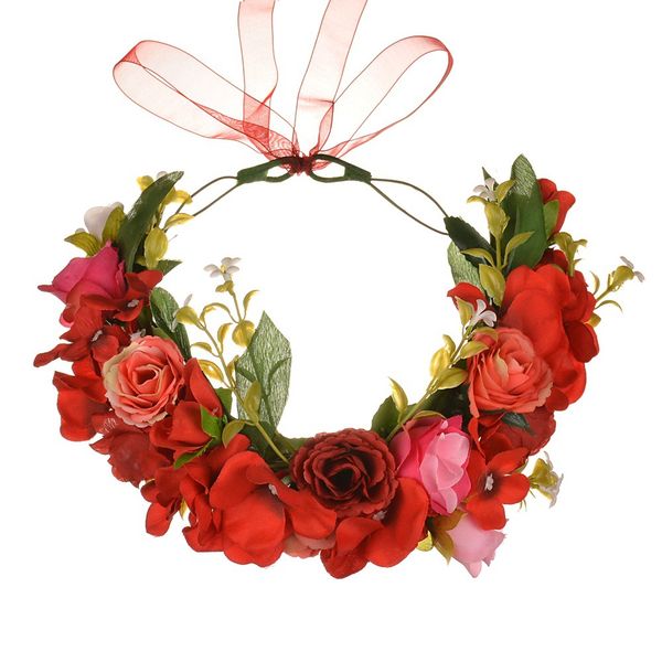 Acheter Belle Femmes Guirlandes De Fleurs Tête Guirlandes Fleur De Bohême Couronne Fleurs De Cerisier Rose Guirlande Cheveux Couronnes Photographie De