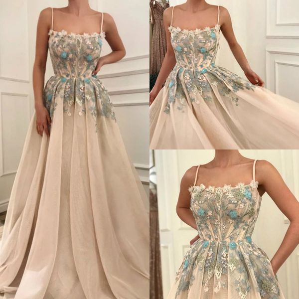 

2020 prom dresses lace appliqued a line spaghetti sweep train formal evening dress custom made special occasion party gowns, Black