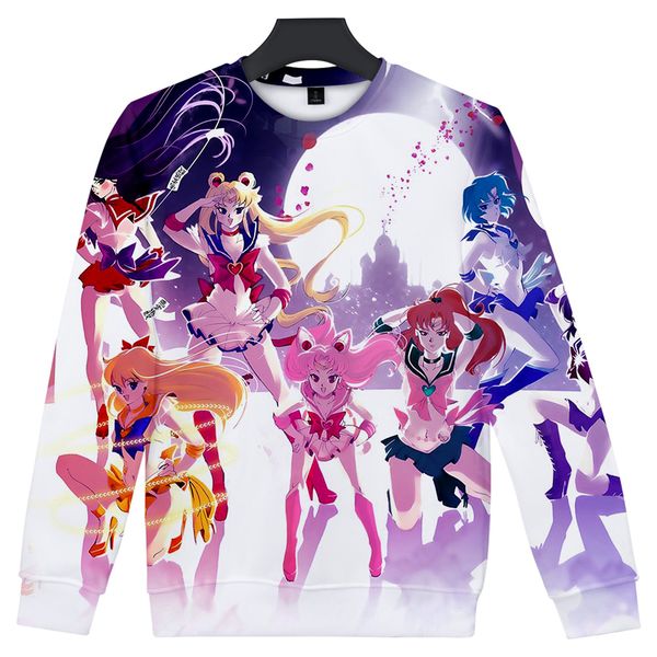 

3d print sailor moon hooded men/women winter capless round neck hoodies sailor moon pullovers sweatshirt harajuku girl's top, Black
