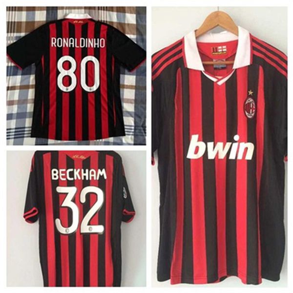 

Ac milan ronaldinho cami a de futebol 2009 2010 retro occer jer ey maldini 09 10 football hirt beckham maillot de foot