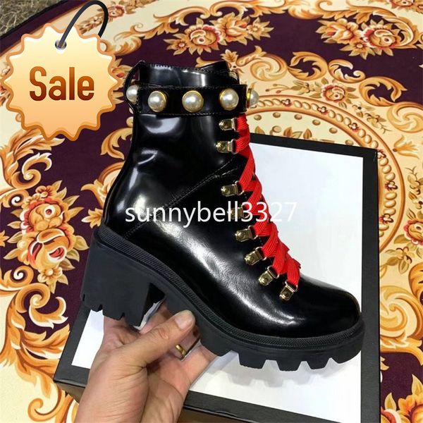 

luxury embroidered martin boots box women's trip new arrivel leather ankle boot with sylvie web strap designer booties for women shoes, Black