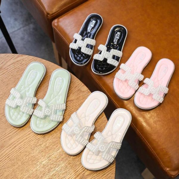 

girls slippers kids shoes summer bow sequin slippers outdoor children beach shoes baby toddler sandal flat indoor home flip flop, Black;grey
