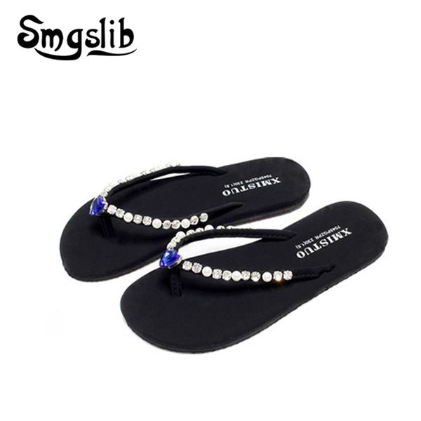 

woman flip flops lady fashion casual beach slippers flip-flops home sandals women 2019 summer comfortable cristal heel slippers, Black