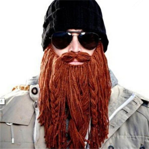 

funny crazy cosplay men knit beard horn hat ski mask cap barbarian vagabond cool beanie winter warm hat, Black