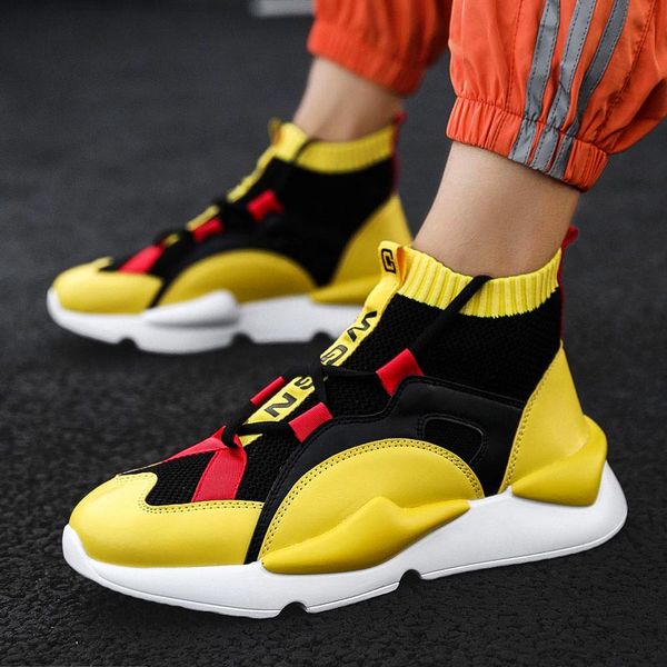 

high sock sneakers for running shoes men sport shoes male sports men yellow trainers tennis footwear race basket a-342