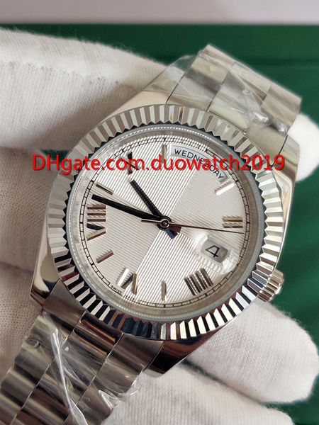 

new listing mens watch day-date president 40mm roman numerals 228239white gold silver quadrant motif dial automatic movement sport texture, Slivery;brown