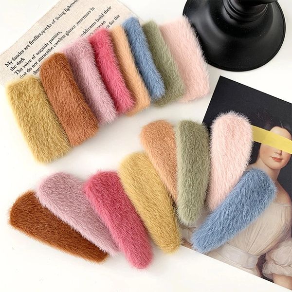 

autumn winter plush sweet hair clips for women girls european and usa selling side hair make up hairpins, Black;brown