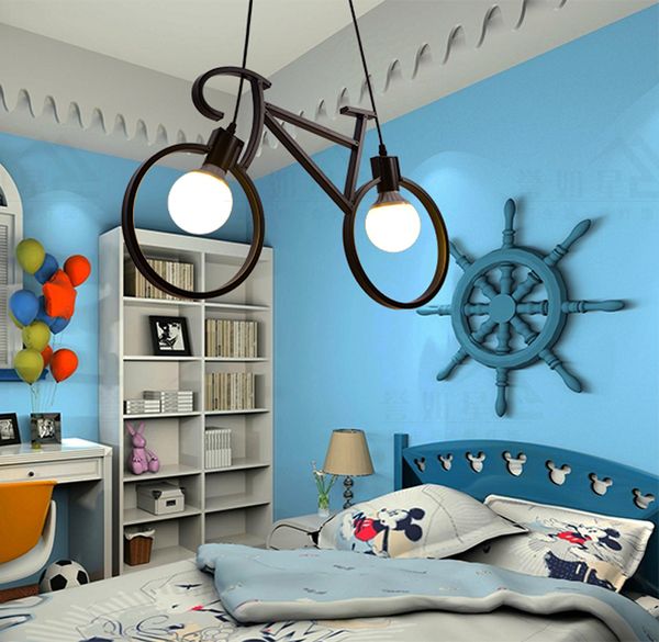 Nordic Creative Bicycle Iron Chandelier Black White Bike Droplight Restaurant Children Room Bedroom Lighting Fixture With Bulb Pendant Track Lighting