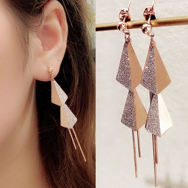 

dangle & chandelier new 925 earrings triangle tassel titanium steel earrings wave of human temperament long section of female jewerly fashio, Silver